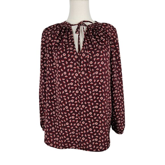 Boden Polly Peasant Blouse Size 8 Burgundy Floral Boho Tie - Picture 1 of 10